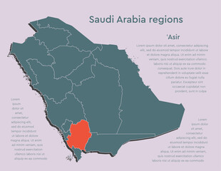 Map Saudi Arabia divided on regions, Asir