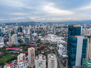 Beautiful aerial view of the Panama City Buildings Parks and marina 