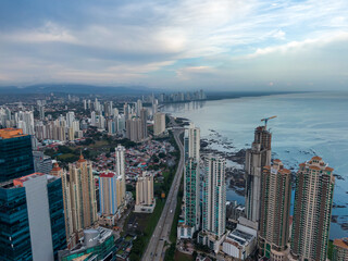 Obraz premium Beautiful aerial view of the Panama City Buildings Parks and marina 