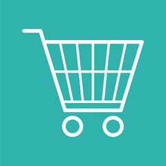 White shopping trolley for the holiday: New Year, Christmas, birthday. Vector 2d illustration. Gift icon, discount, promotion, packaging, shopping carts. Discount season at the supermarket.