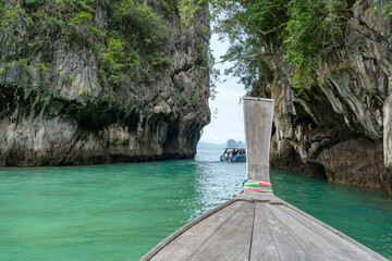 Amazing view from over longtail boat Travel vacation background and Beautiful sea tropical island...