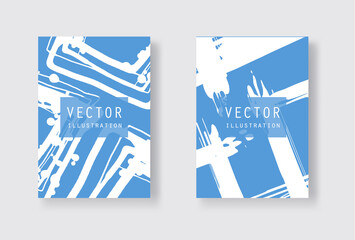 White ink brush stroke on blue background. Japanese style.