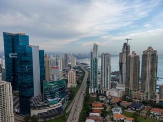 Obraz premium Beautiful aerial view of the Panama City Buildings Parks and marina 