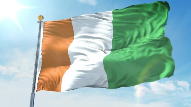 4k 3D Illustration of the waving flag on a pole of country Cote D'Ivoire