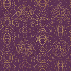 Abstract seamless pattern. Golden glitter on dark purple with fabric texture.  (pattern: sp05b)