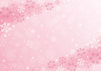 雪の結晶背景イラスト　ピンク　A3横向き　snow frame background