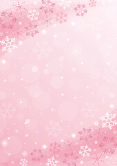 雪の結晶背景イラスト　ピンク　A3縦向き　Snowflake background