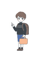 指を指す小学生・茶色のランドセル・ベクター