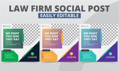 Premium Quality Law Firms Social Media Post Design layout for Lawyer consult promo timeline. Easy to edit geometric social media header templates & square Web Banner digital marketing vector.