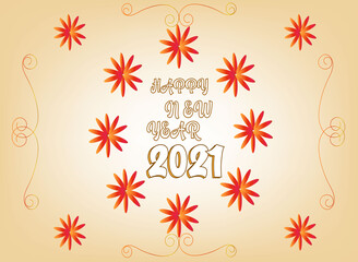 Fototapeta na wymiar 2021 happy new year abstract background with Indian traditional Rangoli and flowers creative new design for greeting cards, banners, fliers, brouchers, calendar vector design illustration. 