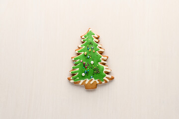 Christmas tree - gingerbread on a light background. New year and Christmas background