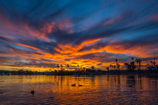 Dramatic vibrant sunset scenery at Lake Havasu, Arizona