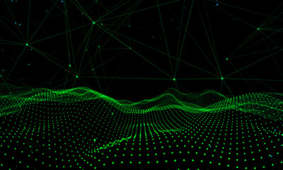 Network wave particle line space background.