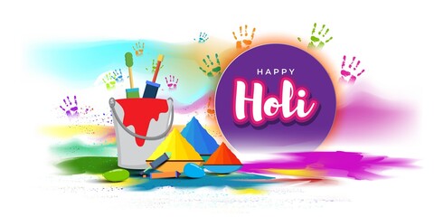 Vector illustration of Happy Holi greeting, Festival of Colors, festival elements with colorful background 