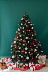 Winter Christmas tree pine with gifts decor interior new year