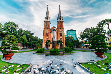 Notre Dame Cathedral Basilica of Saigon in beautiful morning