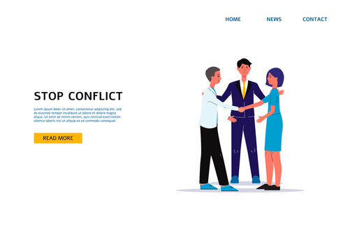 Flat isolated vector illustration of mediator who stops the conflict.