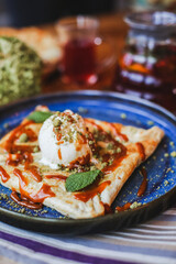 delicious and beautiful dessert in the restaurant. beautifully decorated dessert