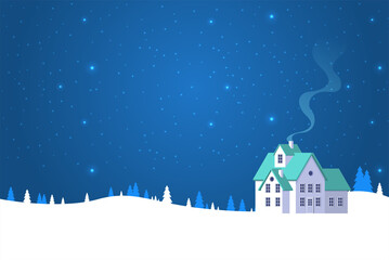 Christmas card with house in flat style
