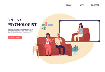 Online psychologist video call counseling - website banner template