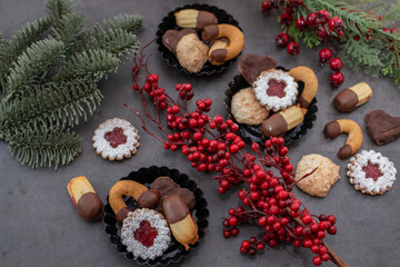 Fototapeta na wymiar Traditional home made German Christmas Cookies on a festive table