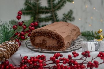 Christmas Yule Log Buche de Noel chocolate cake 