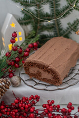 Christmas Yule Log Buche de Noel chocolate cake 