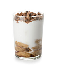 Sweet tasty tiramisu on white background