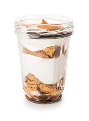 Sweet tasty tiramisu on white background