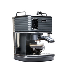 Modern coffee machine on white background