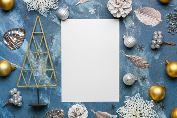Obraz na płótnie Canvas Beautiful Christmas composition with blank card on color background