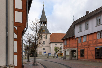 Empty streets of old town in Gifhorn, Germany.