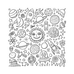 Space Background. Planets of the solar system. Rockets and astronauts