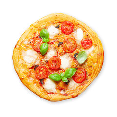 Tasty homemade pizza with tomatoes and basil