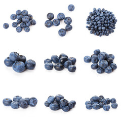 Group of fresh blueberries isolated on white background . full depth of field