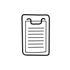 Hand drawn vector doodle illustration. sheet of paper on a tablet. Black outline isolated on white background