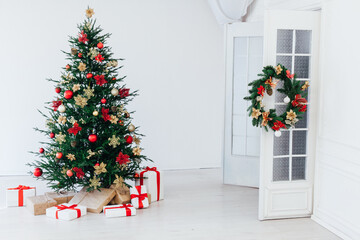Christmas tree holiday with interior decor gifts for new year background