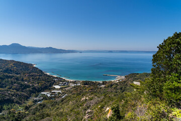 View for sea over the Mountain in Fukuoka prefecture, JAPAN.