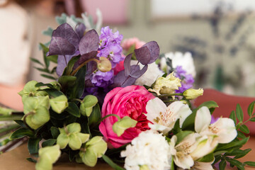 fresh bouquet desktop flower shop, close up
