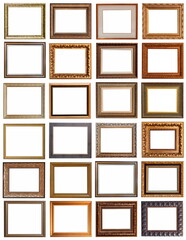 frames for paintings antique gold gilding set isolated on white background