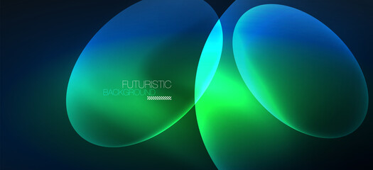 Neon ellipses abstract backgrounds. Shiny bright round shapes glowing in the dark. Vector futuristic illustrations for covers, banners, flyers and posters and other
