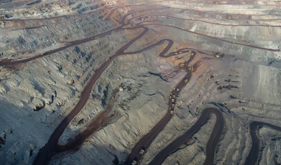 Huge iron ore quarry iron ore quarry top view Aero photo shoot.