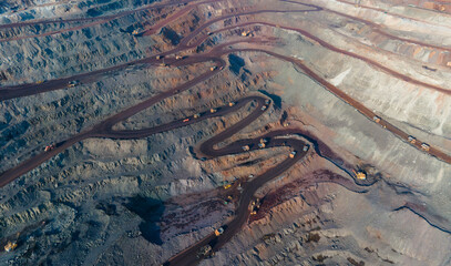 Huge iron ore quarry iron ore quarry top view Aero photo shoot.