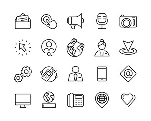 Contact Icons. Editable Stroke. Vector Graphic