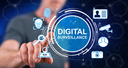 Man touching a digital surveillance concept