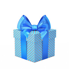 Blue gift box with blue ribbon and bow isolated on white