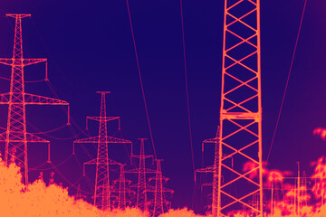 infrared view of high voltage tower. 