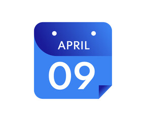 April 9 Date on a Single Day Calendar in Flat Style, 9 April calendar icon