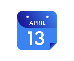 April 13 Date on a Single Day Calendar in Flat Style, 13 April calendar icon