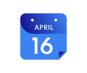 April 16 Date on a Single Day Calendar in Flat Style, 16 April calendar icon